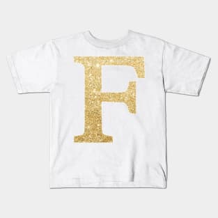 The Letter F Gold Metallic Kids T-Shirt